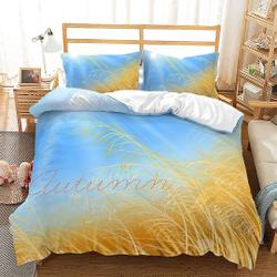 Reed Duvet Cover Set for Teens Adults, Autumn Blue Sky with Golden Reeds Bedding Set Gift For Your Girlfriend Boyfriend Gift For Love Gift For Friend Best Valentine Present Holiday Gift