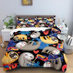 Sloth Duvet Cover Set for Adults, Cartoon Colorful Sloth Bedding Set Gift For Your Girlfriend Boyfriend Gift For Love Gift For Friend Best Valentine Present Holiday Gift