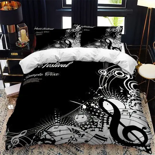 Music Duvet Cover Set for Adults,Teens, Black Deep Music Bedding Set Gift For Your Girlfriend Boyfriend Gift For Love Gift For Friend Best Valentine Present Holiday Gift