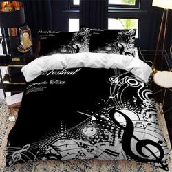 Music Duvet Cover Set for Adults,Teens, Black Deep Music Bedding Set Gift For Your Girlfriend Boyfriend Gift For Love Gift For Friend Best Valentine Present Holiday Gift