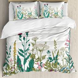 Flower Duvet Cover Set, Flowers and Leaves in a Spring Garden with Daisies Roses Bedding Set Gift For Your Girlfriend Boyfriend Gift For Love Gift For Friend Best Valentine Present Holiday Gift