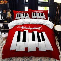 Music Duvet Cover Set for Adults,Teens, Red Beating Music Bedding Set Gift For Your Girlfriend Boyfriend Gift For Love Gift For Friend Best Valentine Present Holiday Gift