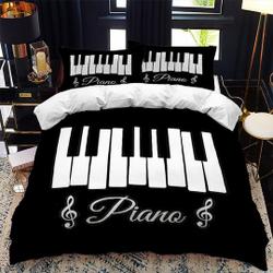 Music Duvet Cover Set for Adults,Teens, Piano Key Sketch Notes Bedding Set Gift For Your Girlfriend Boyfriend Gift For Love Gift For Friend Best Valentine Present Holiday Gift
