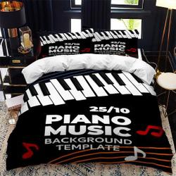 Music Duvet Cover Set for Adults, Black Piano Music Poster Bedding Set Gift For Your Girlfriend Boyfriend Gift For Love Gift For Friend Best Valentine Present Holiday Gift