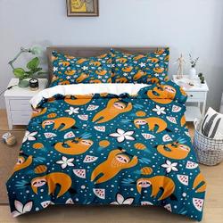 Cartoon Sloth Duvet Cover Leaf Plant Comforter Cover Lovely Animal Bedding Set Gift For Your Girlfriend Boyfriend Gift For Love Gift For Friend Best Valentine Present Holiday Gift