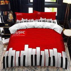 Music Duvet Cover Set for, Red Dynamic Jumping Piano Keys Bedding Set Gift For Your Girlfriend Boyfriend Gift For Love Gift For Friend Best Valentine Present Holiday Gift
