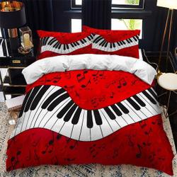 Music Duvet Cover Set for, Passionate Red Manga Music Bedding Set Gift For Your Girlfriend Boyfriend Gift For Love Gift For Friend Best Valentine Present Holiday Gift