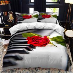 Music Duvet Cover Set for Adults,Teens, Piano Rose Closeup Bedding Set Gift For Your Girlfriend Boyfriend Gift For Love Gift For Friend Best Valentine Present Holiday Gift