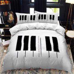 Music Duvet Cover Set for, White Minimalist Art Piano Keys Bedding Set Gift For Your Girlfriend Boyfriend Gift For Love Gift For Friend Best Valentine Present Holiday Gift