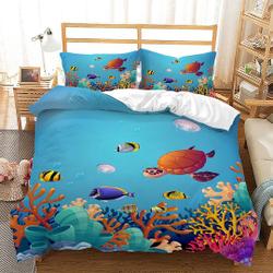 Marine Life Duvet Cover Set for Teens Adults, Colorful Cartoon Coral Sea Fish Bedding Set Gift For Your Girlfriend Boyfriend Gift For Love Gift For Friend Best Valentine Present Holiday Gift