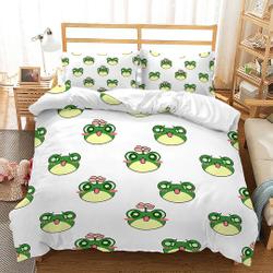 Frog Duvet Cover Set for Teens Adults, Cute Green Dancing Frog Bedding Set Gift For Your Girlfriend Boyfriend Gift For Love Gift For Friend Best Valentine Present Holiday Gift