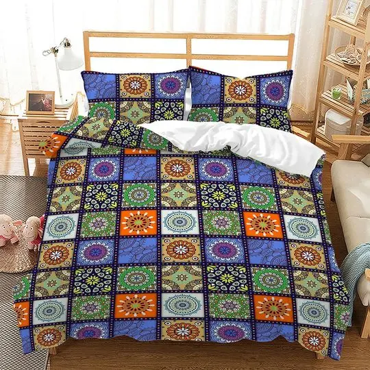 Pattern Duvet Cover Set for Teens Adults, Blue Art Minimalist Floral Square Bedding Set Gift For Your Girlfriend Boyfriend Gift For Love Gift For Friend Best Valentine Present Holiday Gift