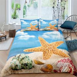 Starfish Duvet Cover Set, Rustic Wood Boards Fishing Net and The Ocean Animal Bedding Set Gift For Your Girlfriend Boyfriend Gift For Love Gift For Friend Best Valentine Present Holiday Gift