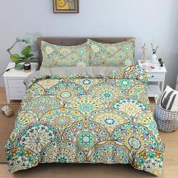 Bohemian Duvet Cover Set for Teens, Green Wavy Hand-Painted Bohemian Bedding Set Gift For Your Girlfriend Boyfriend Gift For Love Gift For Friend Best Valentine Present Holiday Gift