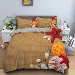 Seashell Starfish Duvet Cover Set King Size, Wood Stripes Bedding Set Gift For Your Girlfriend Boyfriend Gift For Love Gift For Friend Best Valentine Present Holiday Gift