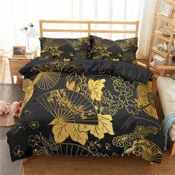 Folding Fan Duvet Cover Set, Chinese Style Art Flower and Plant Folding Bedding Set Gift For Your Girlfriend Boyfriend Gift For Love Gift For Friend Best Valentine Present Holiday Gift