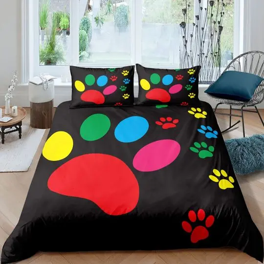 Cat Dog Footprint Comforter Cover 3D Animal Theme Bedding Set Gift For Your Girlfriend Boyfriend Gift For Love Gift For Friend Best Valentine Present Holiday Gift