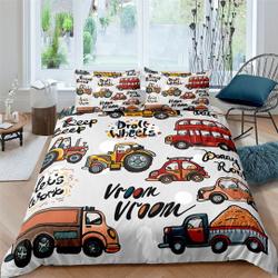 Construction Vehicles Comforter Cover Set Twin Size, Boys Excavator Bedding Set Gift For Your Girlfriend Boyfriend Gift For Love Gift For Friend Best Valentine Present Holiday Gift