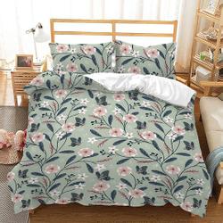 Floral Duvet Cover Set for Teens Adults, Dark Pink Elegant Floral Green Leaf Bedding Set Gift For Your Girlfriend Boyfriend Gift For Love Gift For Friend Best Valentine Present Holiday Gift