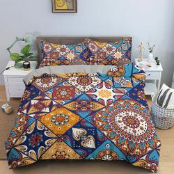 Bohemian Duvet Cover Set for Teens, Cartoon Blue and Yellow Bohemian Bedding Set Gift For Your Girlfriend Boyfriend Gift For Love Gift For Friend Best Valentine Present Holiday Gift