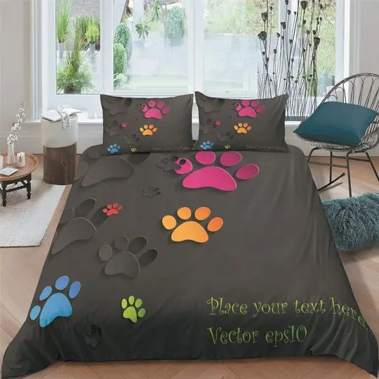 Cat Dog Footprint Comforter Cover 3D Animal Theme Bedding Set Gift For Your Girlfriend Boyfriend Gift For Love Gift For Friend Best Valentine Present Holiday Gift