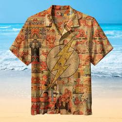 Flash Retro Logo 3D All Over Print Hawaiian Shirt, Aloha Summer Vacation Shirt Gift For Your Girlfriend Boyfriend Gift For Love Gift For Friend Best Valentine Present Holiday Gift