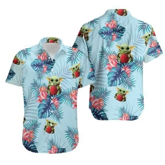Baby Yoda Tropical Hawaiian Summer Hawaiian Shirt | The Mandalorian Baby Yoda Gift For Your Girlfriend Boyfriend Gift For Love Gift For Friend Best Valentine Present Holiday Gift