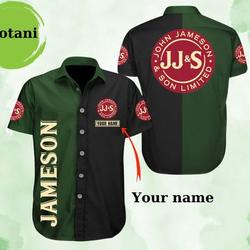 Custom Name Vintage Green Jameson Hawaiian Shirt Gift For Your Girlfriend Boyfriend Gift For Love Gift For Friend Best Valentine Present Holiday Gift
