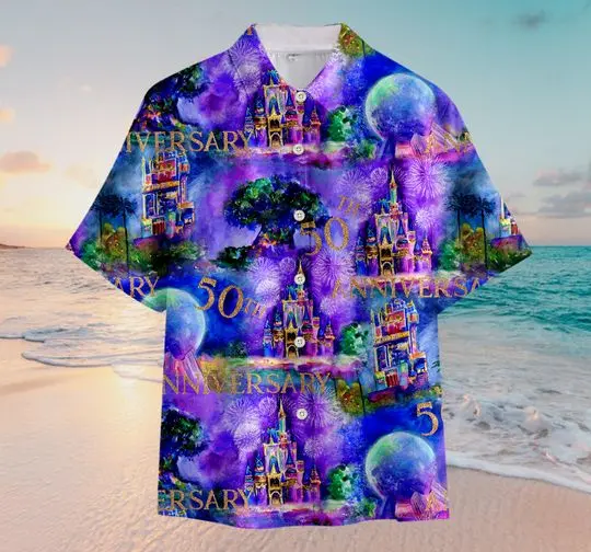 50th Anniversary Disney Castle Hawaiian Shirt, Mickey Hawaiian Shirt Gift For Your Girlfriend Boyfriend Gift For Love Gift For Friend Best Valentine Present Holiday Gift