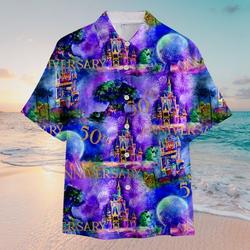 50th Anniversary Disney Castle Hawaiian Shirt, Mickey Hawaiian Shirt Gift For Your Girlfriend Boyfriend Gift For Love Gift For Friend Best Valentine Present Holiday Gift