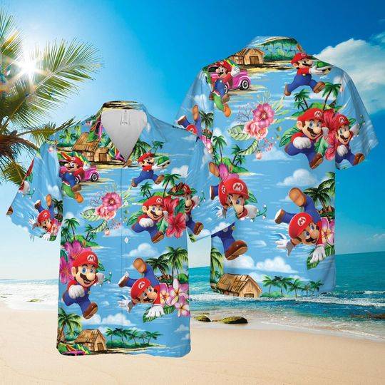 Super Mario Hawaiian Tee, Super Mario Tee Gift For Your Girlfriend Boyfriend Gift For Love Gift For Friend Best Valentine Present Holiday Gift