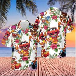 Hawai shirt, Muppet Playing Drum Tropical Flower Hawaiian,  collared shirt, family shirt 3D Hawaii Gift For Your Girlfriend Boyfriend Gift For Love Gift For Friend Best Valentine Present Holiday Gift
