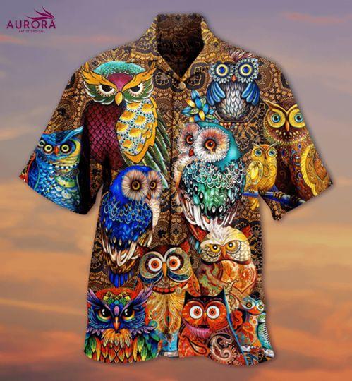 Owls Full Color Love Hawaiian Shirt, Animal Lover Shirt, Owl Lover Gift, Animal Lover Shirt Gift For Your Girlfriend Boyfriend Gift For Love Gift For Friend Best Valentine Present Holiday Gift