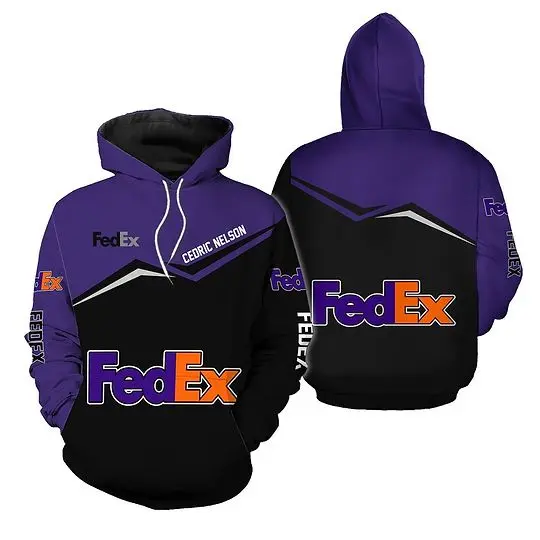 Fedex Express purple half black Hoodie 3d custom name for Delivery Driver