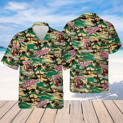 Miller Highlife Hawaiian Sea Island Pattern Shirt, hawaii beer Loves Shirt, Summer Hawaii Shirt Beer Gift For Your Girlfriend Boyfriend Gift For Love Gift For Friend Best Valentine Present Holiday Gift
