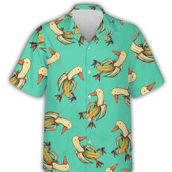Funny Banana Duck Hawaiian Shirt Animal Lover Button Down Summer Aloha Shirt, 3D Hawaiian Aloha Shirt, Shirts Summer, Vacation Shirt