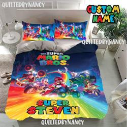 Custom Super Mario Bros Movie Bedding Set, Super Mario Bros PartyGift For Your Girlfriend Boyfriend Gift For Love Gift For Friend Best Valentine Present Holiday Gift