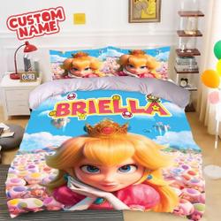 Custom Super Mario Princess Bedding Set, Princess Peach Mario Bedding Set Gift For Your Girlfriend Boyfriend Gift For Love Gift For Friend Best Valentine Present Holiday Gift