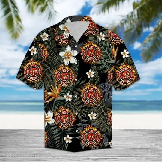 Firefighter Hawaii Beach Shirt, Firefighter Hawaiian Shirt Gift For Your Girlfriend Boyfriend Gift For Love Gift For Friend Best Valentine Present Holiday Gift