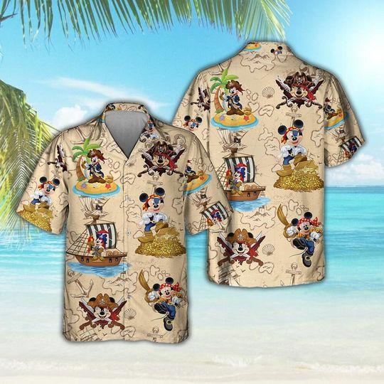 Disney Mickey Hawaiian Shirt, Pirates Mickey Mouse Pattern Tropical Summer Gift For Your Girlfriend Boyfriend Gift For Love Gift For Friend Best Valentine Present Holiday Gift