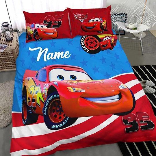 Personalized Lightning Cars Bedding Set, Custon Name Birthday Bedding Set, Movie Duet Cover, Racing Cars Bedding Set Gift For Your Girlfriend Boyfriend Gift For Love