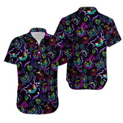 Gengar Ghost Hawaiian Shirt, Button Up Shirt, PKM Hawaiian Shirt Gift For Your Girlfriend Boyfriend Gift For Love Gift For Friend Best Valentine Present Holiday Gift