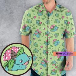 Bulbasaur Hawaiian Shirt, Button Up  Hawaiian Shirt Gift For Your Girlfriend Boyfriend Gift For Love Gift For Friend Best Valentine Present Holiday Gift