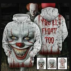 Horror Hoodie, Horror Clown Pen.nywise You'll Float Too 3D Hoodie