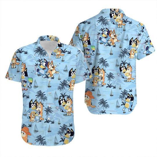Blueys Hawaiian Shirt, Cartoon T-Shirt For Adults Young Tropical Summer Vacation Hawaiian Gift For Your Girlfriend Boyfriend Gift For Love Gift For Friend Best Valentine Present Holiday Gift
