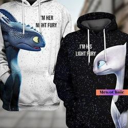 Toothless And Light Fury Couple, I'm Her Night Fury I'm His Light Fury Couple Hoodie