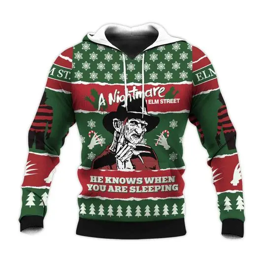 He Knows When You Are Sleeping Freddy Krueger 2023 Christmas 3D Hoodie