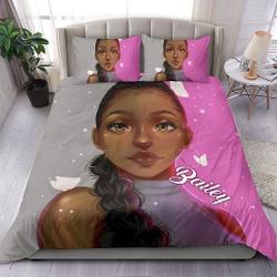 Personalized Name African American Black Girl Bedding Set Gift For Your Girlfriend Boyfriend Gift For Love Gift For Friend Best Valentine Present Holiday Gift
