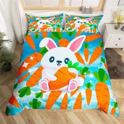 Cute Rabbits Handmade Duvet Cover, Watercolor Cartoon Lovely Animal Bedding Set Gift For Your Girlfriend Boyfriend Gift For Love Gift For Friend Best Valentine Present Holiday Gift