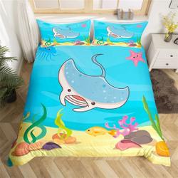 Cartoon Funny Fish Duvet Cover, Cute Ocean Animal Starfish JellyfishGift For Your Girlfriend Boyfriend Gift For Love Gift For Friend Best Valentine Present Holiday Gift